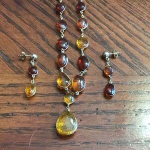 Vintage Polished Baltic Honey Amber 14k Gold Filled Set